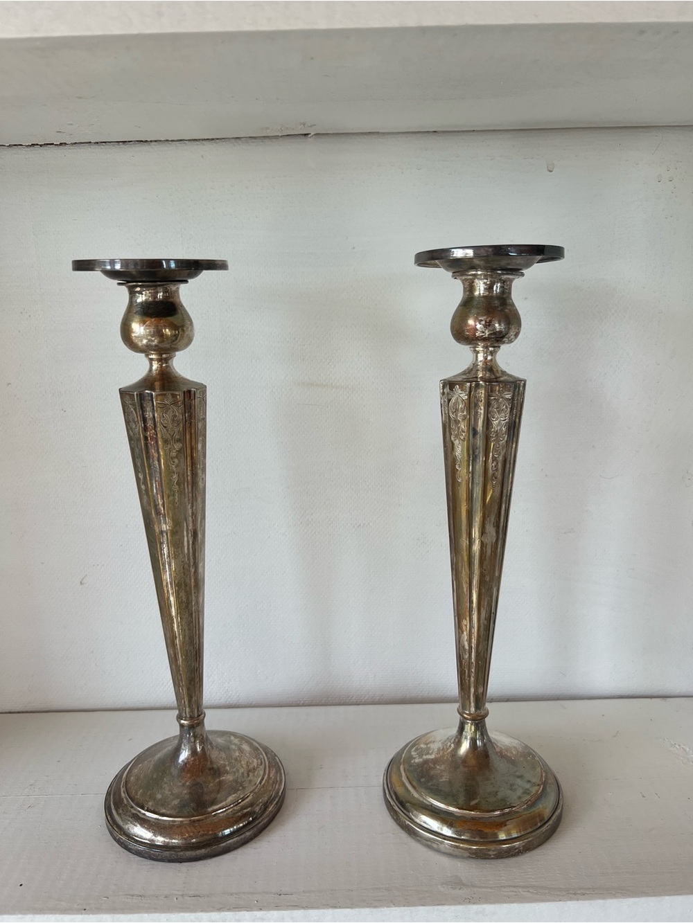 Antique Birks Sterling Silver 12” Candlesticks Pair Weighted Engraved
